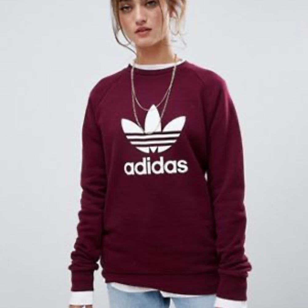 Adidas Burgundy White Logo Sweatshirt Size XLarge - Picture 1 of 9